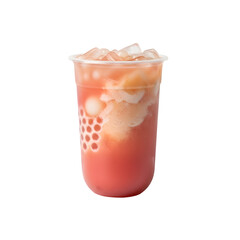 Pink Boba Drink with Ice and Tapioca Pearls.