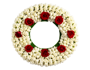 Traditional Indian Jasmine Flower Garland in Circular Shape Isolated Transparent Background PNG