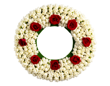  Traditional Indian Jasmine Flower Garland in Circular Shape Isolated Transparent Background PNG