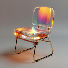 Transparent chair with iridescent seat and backrest glowing warmly
