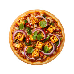 Indian Paneer Pizza with Red Onion and Coriander.