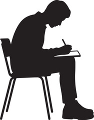 Fototapeta premium Silhouette Student Sitting and Writing on Clipboard or Notebook