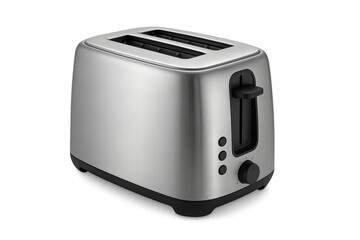 Obraz premium Chrome two-slice toaster with black lever and control knobs on transparent background, perfect for breakfast visuals