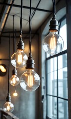 Obraz premium Vintage Edison Light Bulbs in Modern Industrial Interior