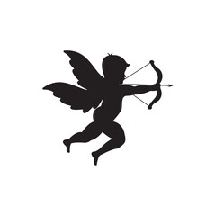 cupid icon set. love and valentine's day symbol. Cupid shooting arrow. isolated vector black silhouette image