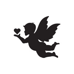 cupid icon set. love and valentine's day symbol. Cupid shooting arrow. isolated vector black silhouette image