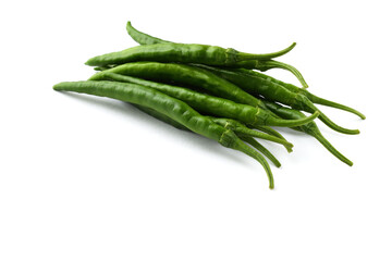夏野菜　青唐辛子（青とうがらし, 青トウガラシ）白背景　コピースペースあり　Green chili peppers (green pepper,chile verde) white background, copy space available
