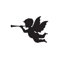 cupid icon set. love and valentine's day symbol. Cupid shooting arrow. isolated vector black silhouette image