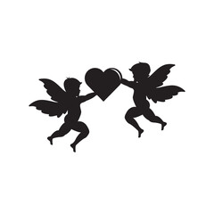cupid icon set. love and valentine's day symbol. Cupid shooting arrow. isolated vector black silhouette image