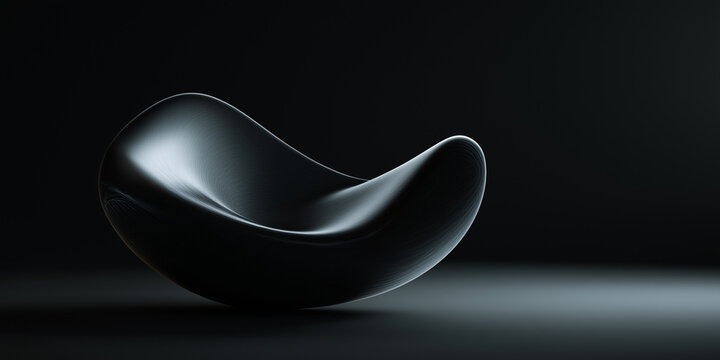 Sleek, abstract black object with smooth texture and minimalist design floats against dark background, creating sense of mystery and elegance