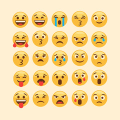Collection of diverse emoji faces expressing various emotions.