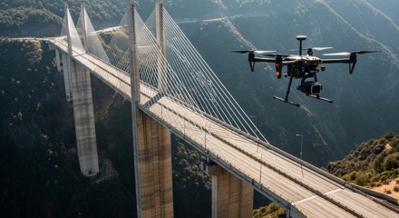 Drone Inspection of a Majestic Cable-Stayed Bridge in a Mountainous Landscape