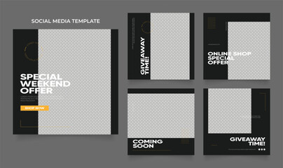 social media template banner blog fashion sale promotion. fully editable instagram and facebook square post frame puzzle organic sale poster. fresh yellow black element shape vector background