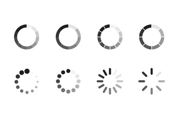 Circle loading icon set. Download indicator sign. Progress loading bar. Upload symbol. Loader icon. 