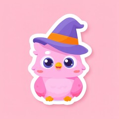 A whimsical pink owl dressed as a cute witch ready for Halloween night in digital cartoon with