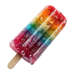 Colorful Rainbow Popsicle with Bubbles on Transparent Background