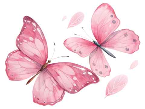  pink butterflies in watercolor style isolated on background white