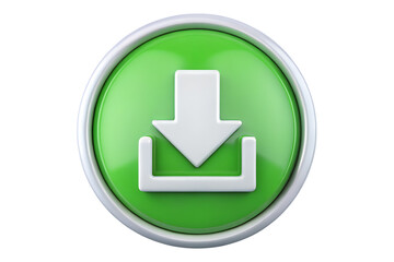 A green download button with a white arrow isolated on transparent background