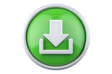 A green download button with a white arrow isolated on transparent background