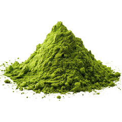 Vibrant Green Powder Pile on Transparent Background with Soft Shadows