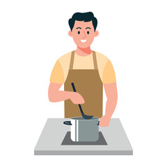 Man Boiling Soup in Cooking Pot