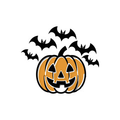Halloween Pumpkin with Flying Bats – Spooky Jack-o’-Lantern Vector Design

