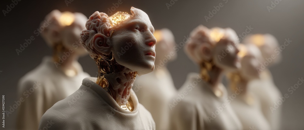 Poster swarm intelligence and collaborative processing concept with futuristic robots