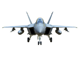 Fototapeta premium Modern fighter jet front view isolated on transparent background