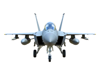 Modern fighter jet front view isolated on transparent background