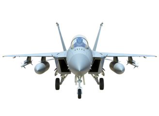 Modern fighter jet front view isolated on transparent background