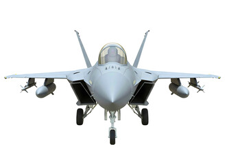 Fototapeta premium Modern fighter jet front view isolated on transparent background