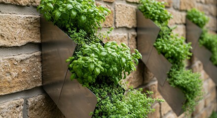 Green Herbs Growing in a Wall Planter