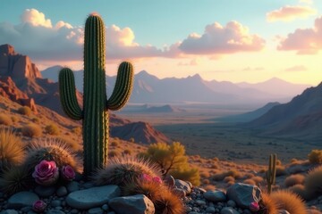 Single, stark cactus against vast, empty expanse, graphic, silhouette