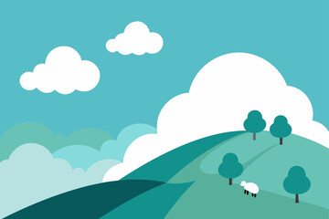 Fototapeta premium highland slope with sheep and soft morning clouds