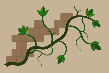 thick vines wrapping around old stone wall illustration