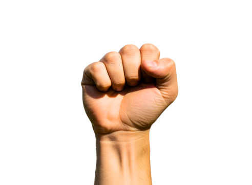 Raised fist symbol of strength and solidarity isolated on transparent background