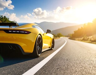 Yellow sports car on a sunny road