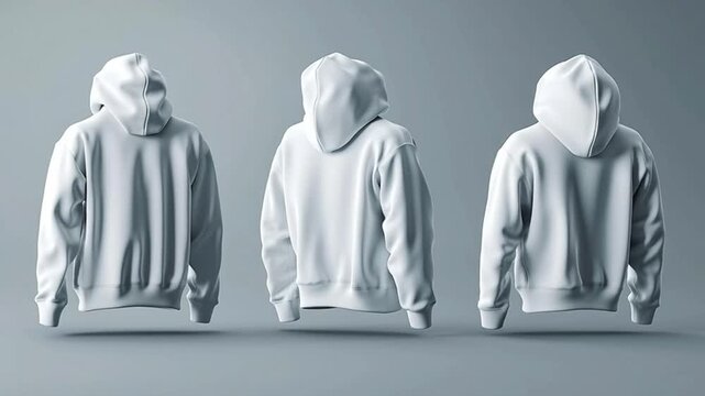 Blank mens hooded sweatshirt with zipper 3D rendering of a hoodie jacket mockup isolated on a grey background perfect for print or branding, 3D realistic white hoodie, front and back view, on a grey