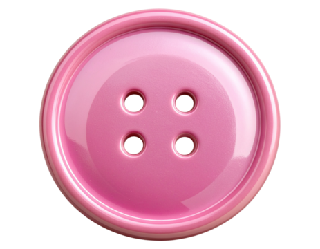 Glossy pink round sewing button with four holes isolated on transparent background PNG