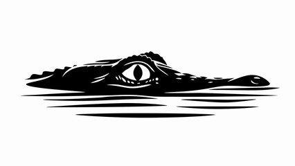 Alligator head emerging from water with visible eye in black and white vector illustration
