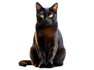 Black Cat with Glowing Eyes on transparent background