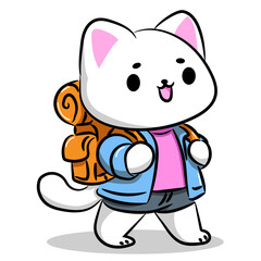 Obraz premium Cute Cat Backpacker Walking