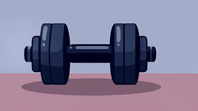 Simple stylized dumbbell sits on flat pink surface with shadow