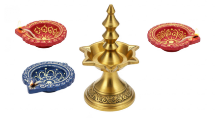 Radiant Oil Lamps: A captivating arrangement of traditional oil lamps, each emitting a warm and inviting glow, symbolizing hope, enlightenment, and the joyous spirit of celebration. 