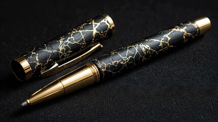 Elegant black and gold marble writing instruments.