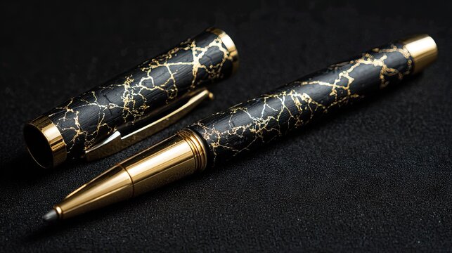 Elegant black and gold marble writing instruments.