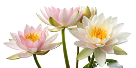 Beautiful lotus flowers bloom gracefully, showcasing delicate petals and vibrant colors that evoke sense of tranquility and peace