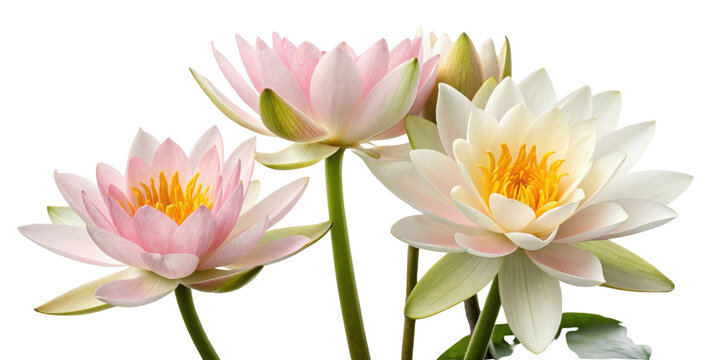 Beautiful lotus flowers bloom gracefully, showcasing delicate petals and vibrant colors that evoke sense of tranquility and peace