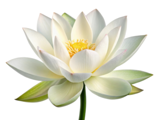 Beautiful lotus flower blooms gracefully with delicate petals and vibrant yellow center, symbolizing purity and tranquility