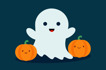 bat surrounded ghost spooky vector illustration